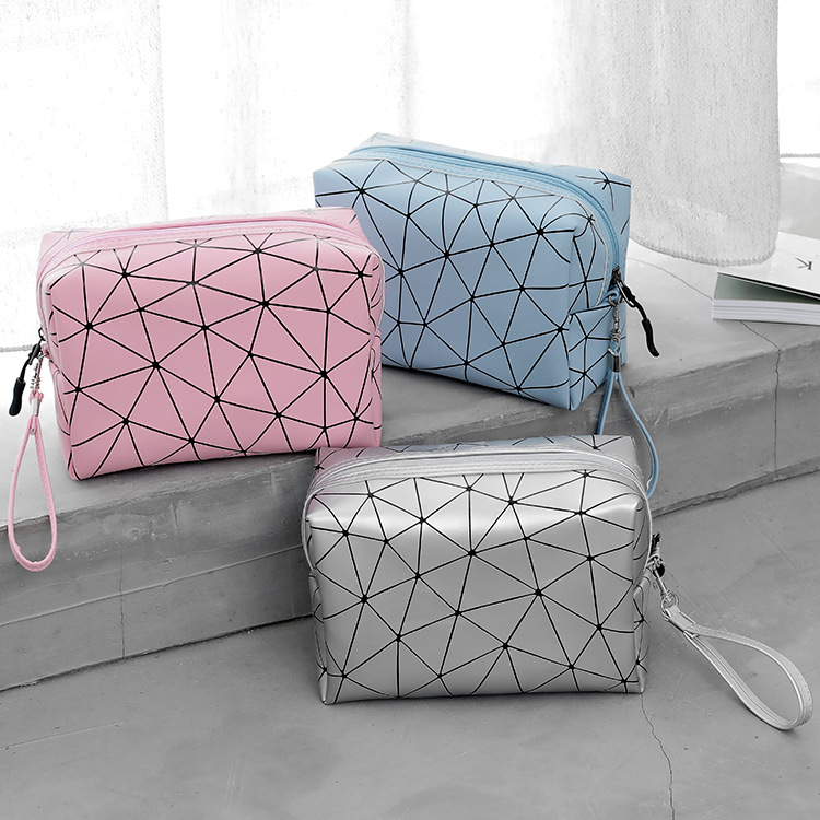 Rhombic PU Leather Cosmetic Bag Women's Cosmetic Storage Bag Travel Storage Bag