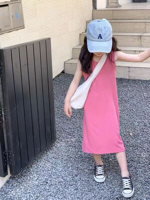 Летняя одежда, детская юбка на девочку, однотонное платье без рукавов, в западном стиле, в корейском стиле, облегающий крой, популярно в интернете, стиль «принцесса»
