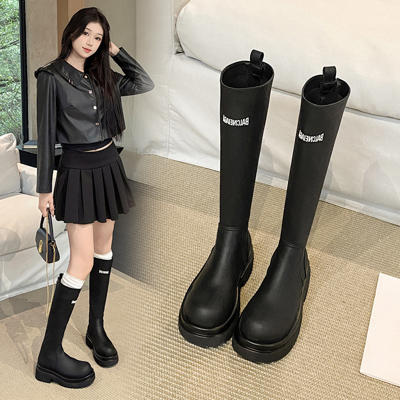 Paris-Style Embroidered Knee-High Boots for Women, 2025 Winter New Model, Black, with Hidden Height Increase and Thick Sole, Riding Boots Paris-Style Embroidered Knee-High Boots for Women, 2025 Winter New Model, Black, with Hidden Height Increase and Thick Sole, Riding Boots