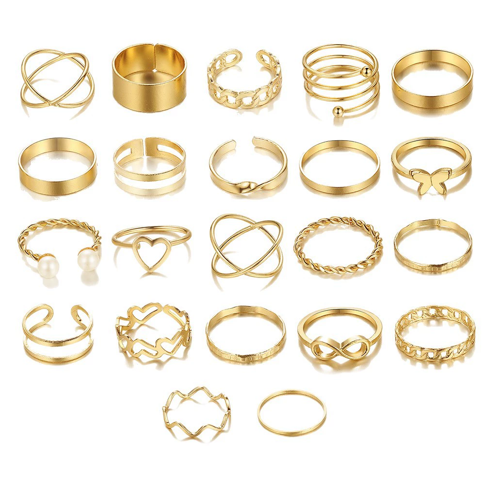 Multi-Joint Ring Set, 22 Pieces, Metal Adjustable Rings, Gold-Tone Mix