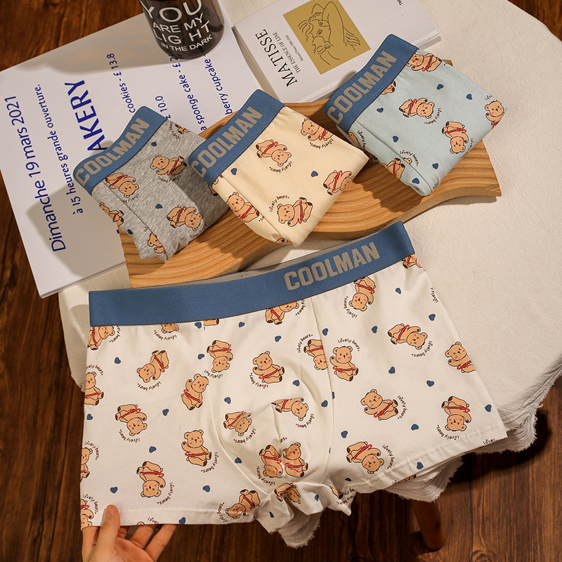 2025 Cartoon Bear Men's Underwear Pure Cotton Four-Corner Youth Men's Pants Trendy Cute Loose Boxer Shorts Охck