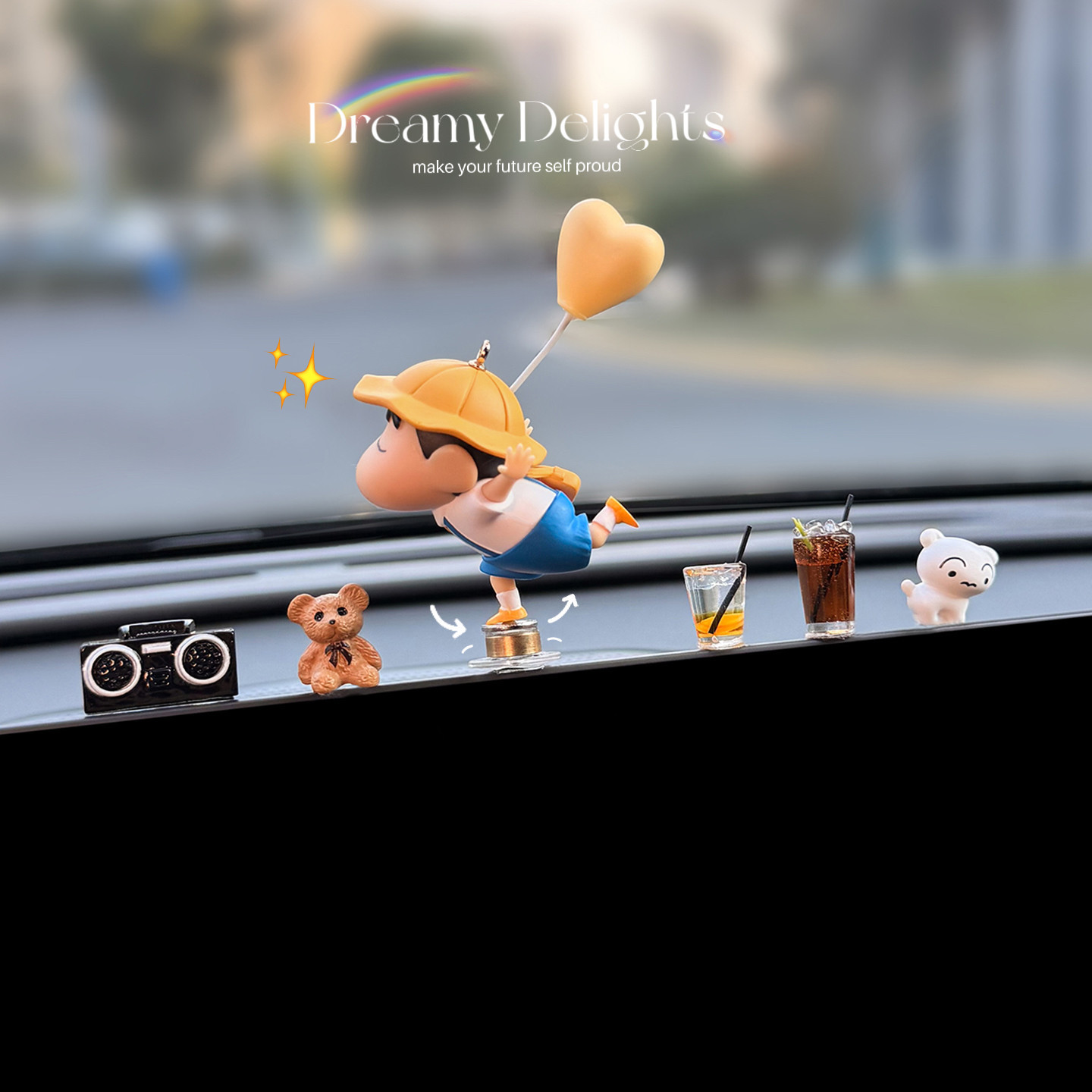 2026 New Cute Shin-chan Car Rotating Ornament, Car Screen Decoration, Interior Car Accessory, Cute for Women, Center Console Decoration