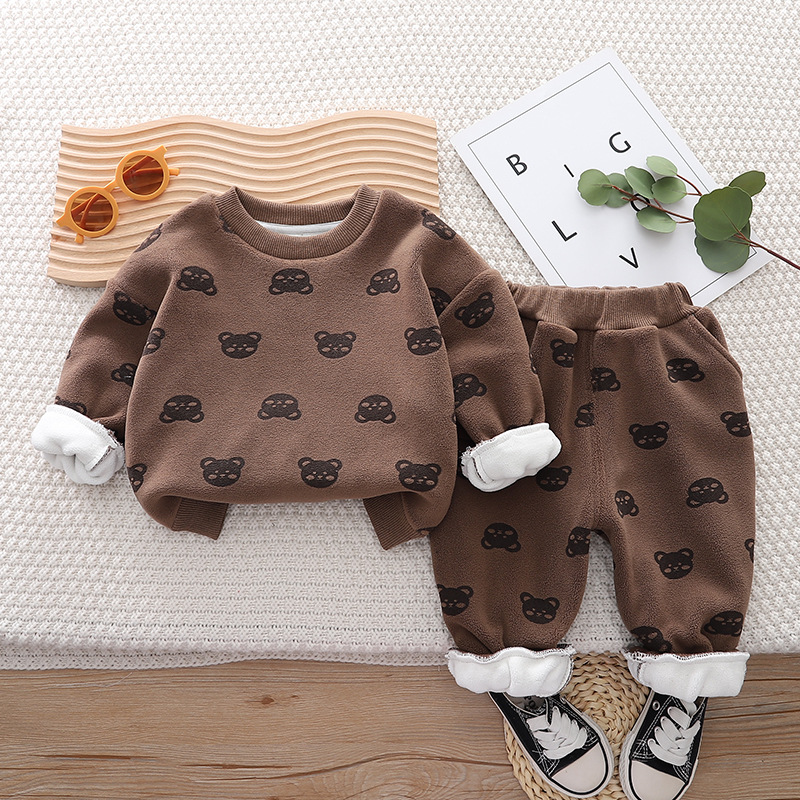 2023 New Sports All Over Little Bear Maglione invernale in peluche per bambini Set casual in due pezzi_voghion.com
