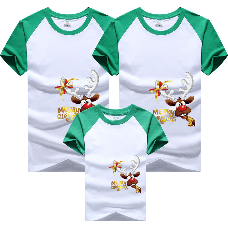 Ropa para padres e hijos cuello redondo manga raglán color a juego manga corta Camiseta gxchristmas Navidad personalizada dibujos animados ropa para niños estilo europeo y americano