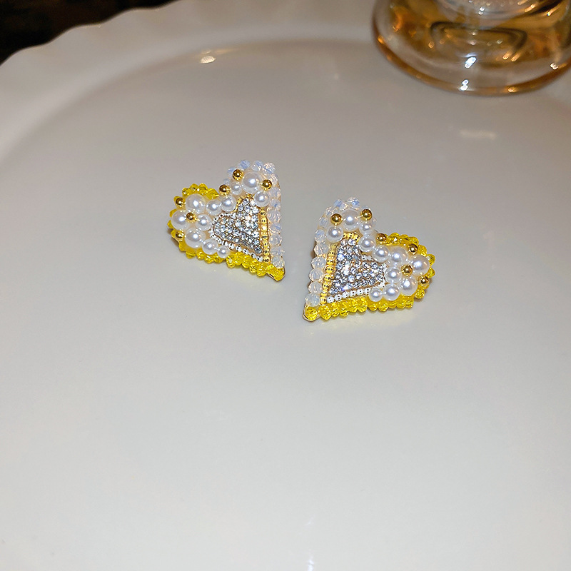 Cute Heart Shape Copper Plating Rhinestones Earrings 1 Pair