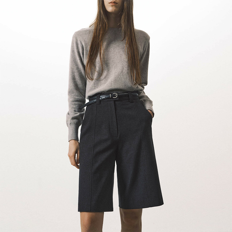 毛呢西裤中裤女秋冬新款高腰通勤五分裤小个子气质显瘦直筒阔腿裤