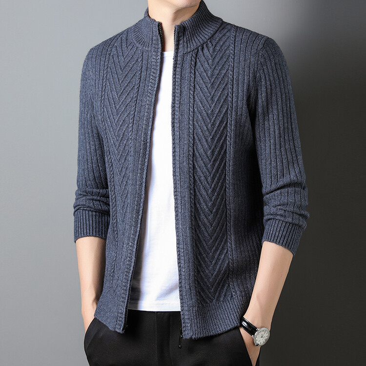 Nuevo suéter cárdigan informal de invierno 2023 para hombre, de manga larga, estilo ejecutivo, con cuello alto, tejido de punto para hombre