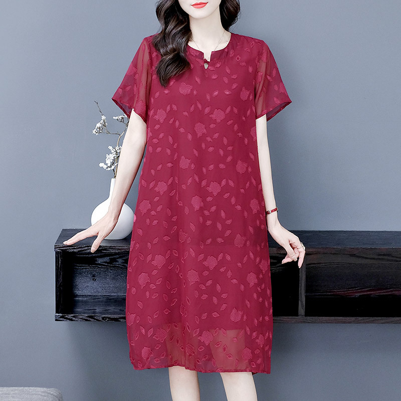 Plus Size Middle-aged and Elderly Women's Summer New Short-sleeved Chinese Cheongsam Loose Casual Elegant Mother's Dress