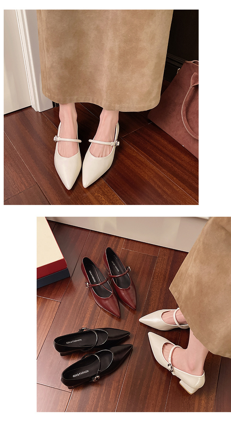 Damen Mary Jane Schuhe Mit Blockabsatz Rote Spitzschuhe_voghion.com