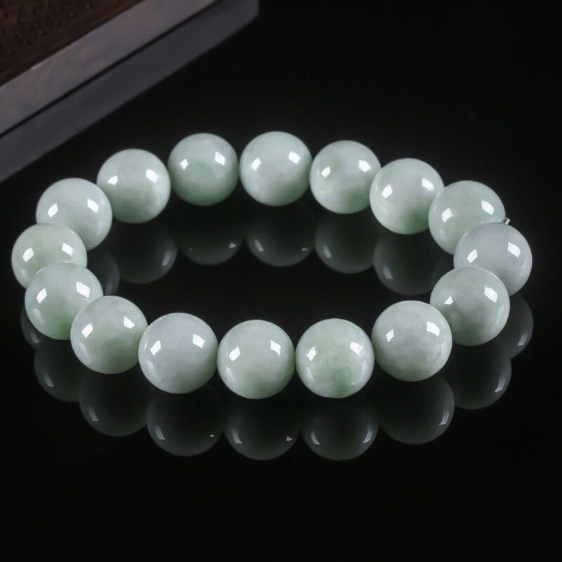 Natural A-Grade Jadeite Deep Bean Green Round Bead Bracelet Ice Jade Jade Bead Bracelet Men's and Women's Hand Jewelry Wholesale
