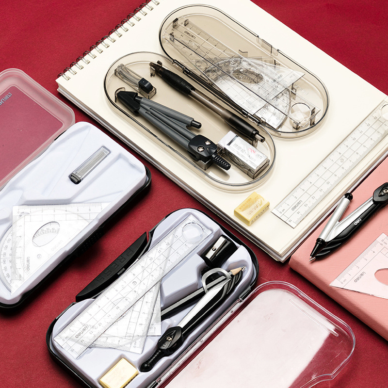 得力72150圓規尺子七件套裝考試工程技術圓規繪圖工具套裝學生用