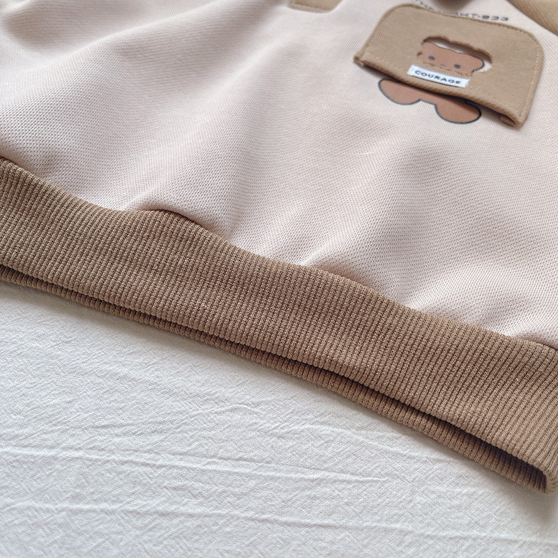 Children's Set 2023 New Polo Collar Sweater for Boys and Girls Cartoon Little Bear Contrast Color Long Sleeve Casual_voghion.com