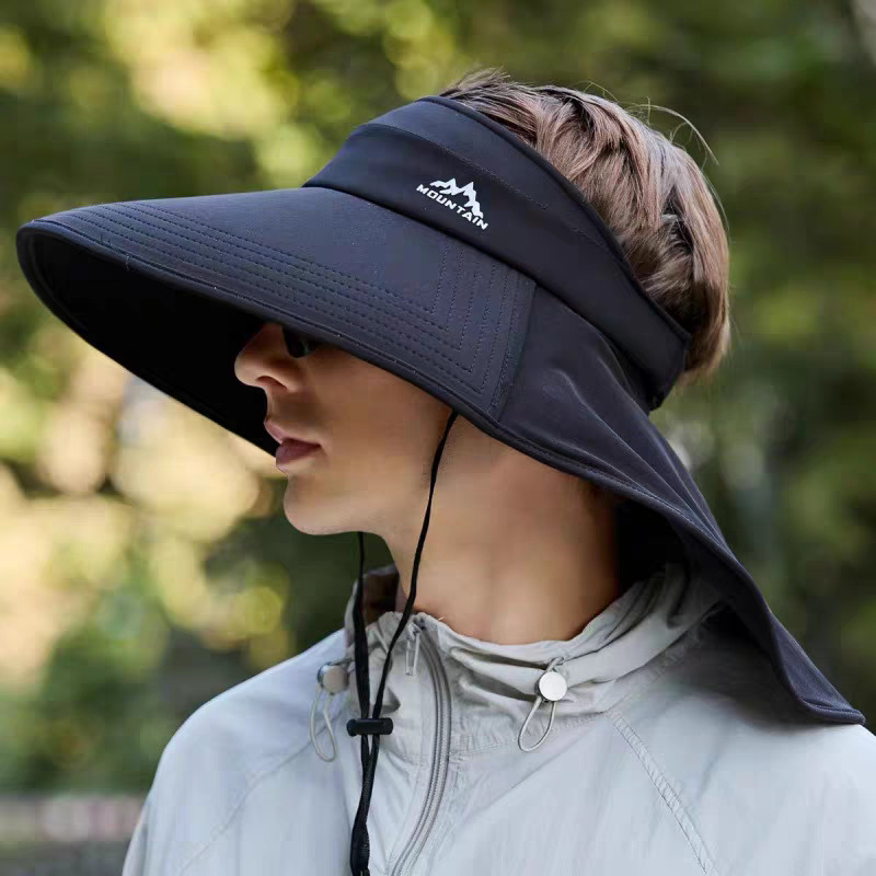 Outdoor Neck Protection Sun Protection Empty-Top Sun Hat for Men and Women with Large Brim, Quick-Drying and Breathable, Suitable for Summer, Can Be Used as a Ponytail Fisherman's Hat