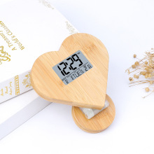 爱心万年历竹木钟温度星期时间多功能闹钟竹木开瓶器家居装饰礼品