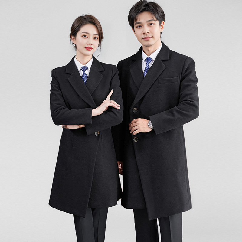 Winter Black Business Wear Woolen Coat Work Clothes Men's and Women's Business Administration Hotel Bank 4S Shop Work Coat