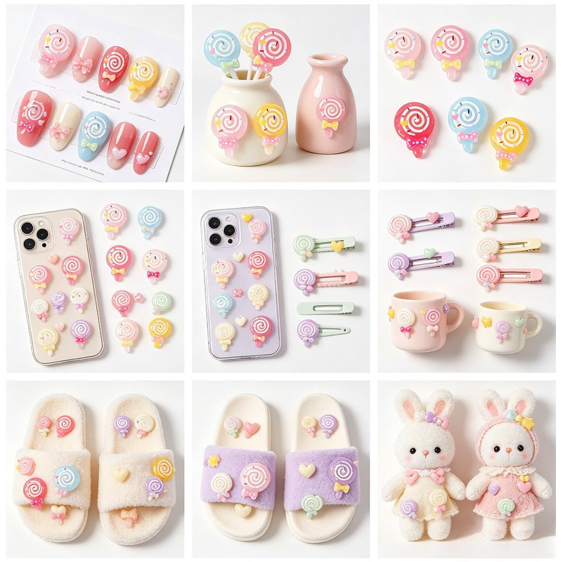 Handmade accessories, food toys, cartoon lollipops, DIY resin earrings, hair clips, phone cases, nail art, porcelain decoration accessories