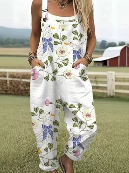 26 Cross-Border Amazon New Models Women's European and American Summer Digital 3D Print Buttoned Suspenders Casual Pants Overalls