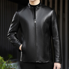 2025新品男士鳄鱼纹皮衣恒源祥男冬季立领休闲高端绵羊皮衣外套潮