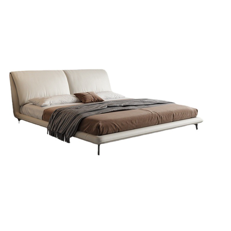 Cama italiana minimalista de cuero multifuncional con diseño de oreja de elefante, cama doble de 1.8 metros, cama de matrimonio sencilla y moderna con cajones de almacenamiento. image 1
