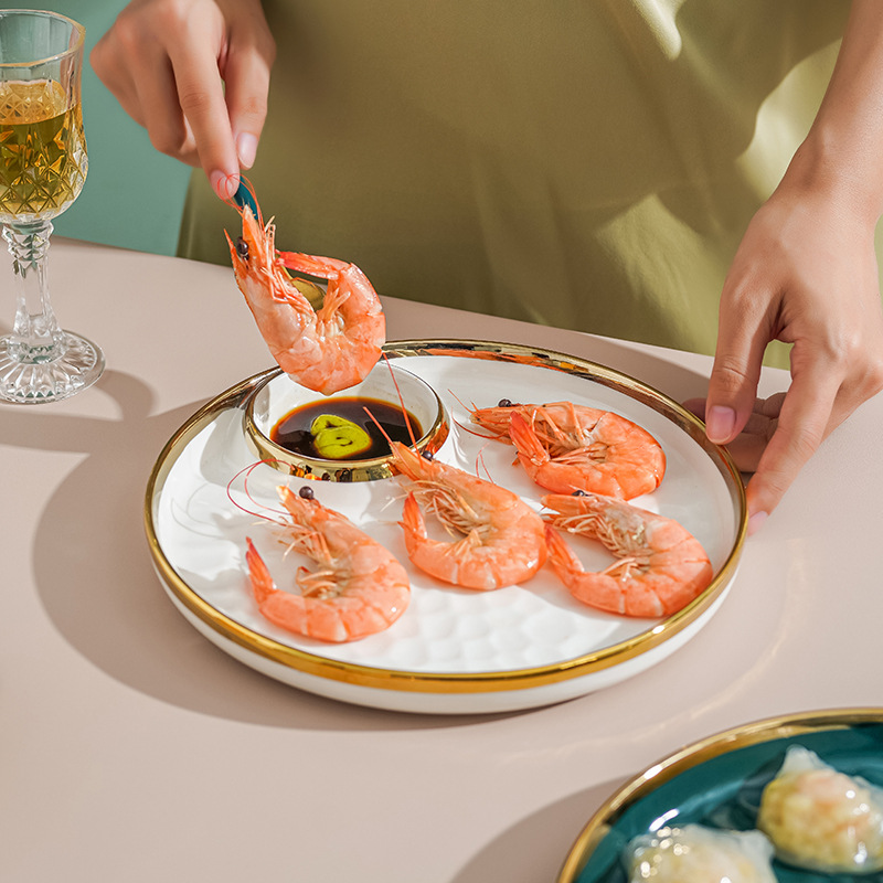 Nórdico creativo de cerámica bola de masa Placa de desayuno con vinagre plato de hogar Luz de lujo plato de sushi plato fritas