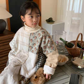 末小蒙童套装2026深秋款女童韩版拼色加厚儿童复古棉衣半身裙套装