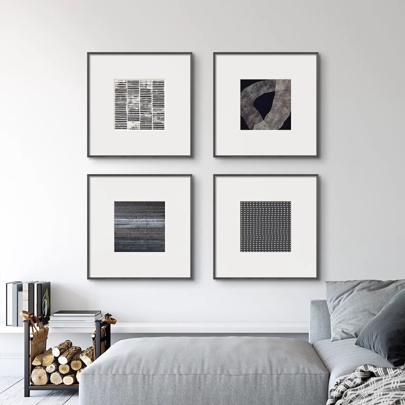 Modern Simple Geometry Black and White Abstract Art Square Minimalist Bedroom Mural Living Room Decorative Painting Combination Hanging Painting