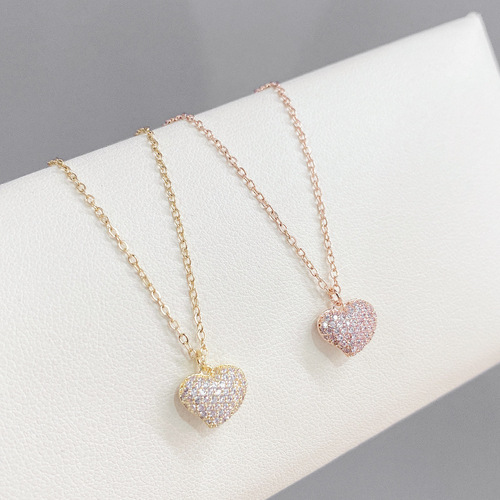 Korean style fashion love necklace for women with micro-inlaid peach heart collarbone chain simple and versatile heart shape women wholesale jewelry