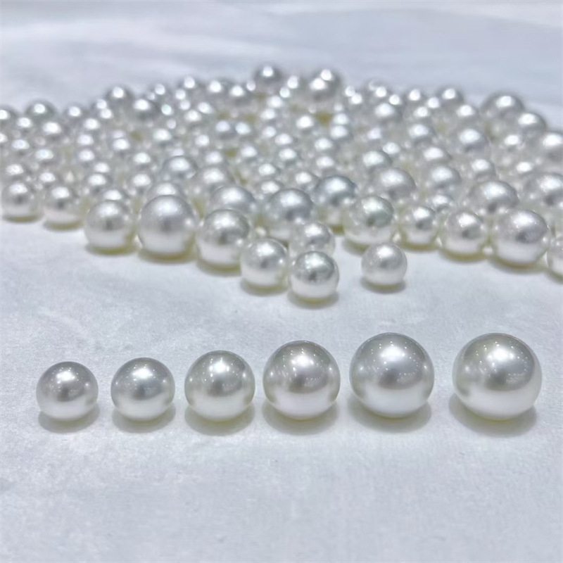 澳白海水南洋白珠5A+真珍珠8-16mm正圆强光裸珠散珠DIY