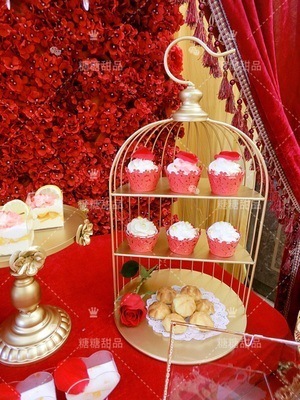 Decoración de mesa de postre comida fría descanso de té decoración de la Mesa bandeja de la Mesa soporte de exhibición jaula de pájaros de hierro té de la tarde Merienda soporte de la torta image 15