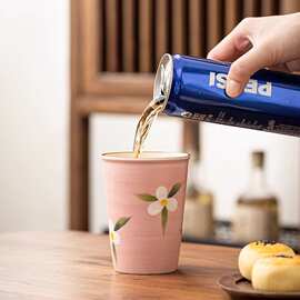 纯手绘陶瓷可乐杯喝茶杯个人专用随手单品茗杯家用礼盒装定制logo