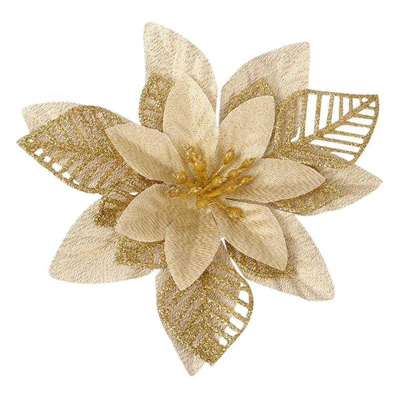 Adornos de Navidad oro rosa flor árbol de Navidad accesorios 15cm oro y plata rojo hueco Navidad flor fábrica en stock venta al por mayor