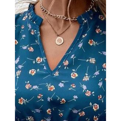European and American spring and summer floral women's clothing V-neck European and American fashion printed long-sleeved dress