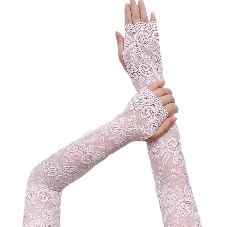 (2개) 여름 선 스크린 대형 탄성 레이스 오픈 핑거 아이스 커프 팔 소매 웨딩 팔 긴 소매 섹시한 흉터 커버 웨딩 팔 긴 소매
