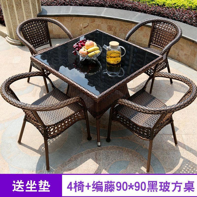 업그레이드 큰 의자 4 개 + 등나무 사각형 테이블 90 개 (검은 유리)