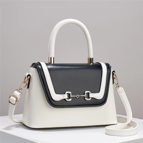  New Internet Celebrity Contrast Color Genuine Leather Style Fashionable Flip Shoulder Crossbody Cross-border Cute Women’s Bag Big Bag