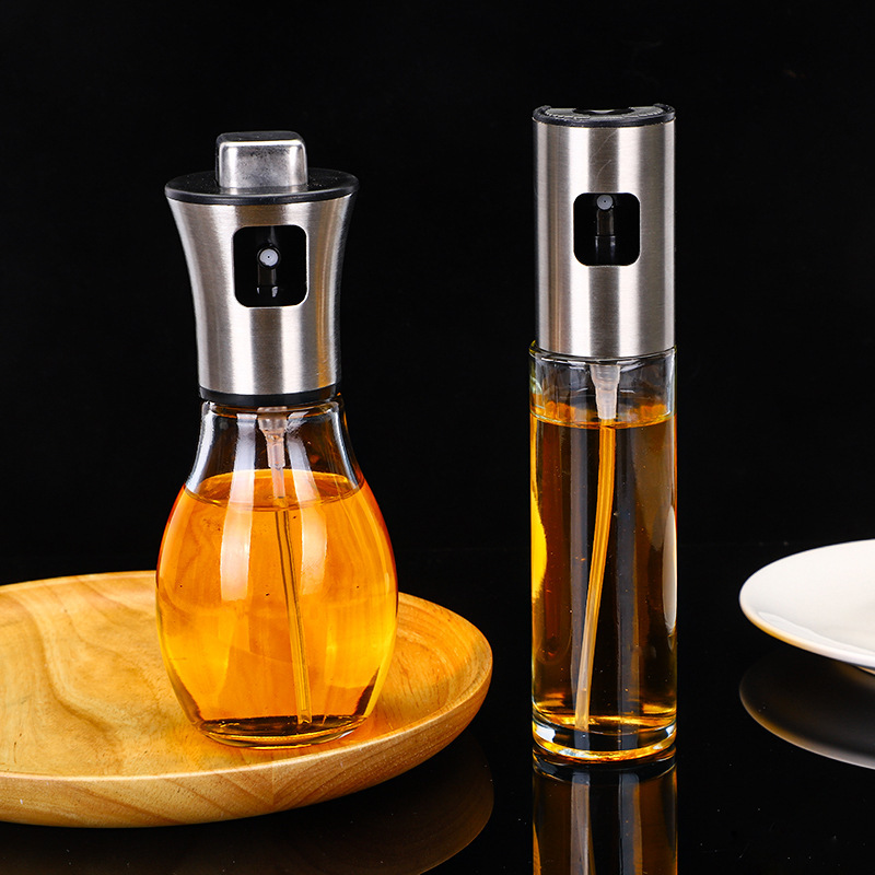 Household Stainless Steel Oil Sprayer, Kitchen High-Pressure Oil-Control Bottle, Atomizing Air Fryer Oil Bottle, Glass Bottle Wholesale