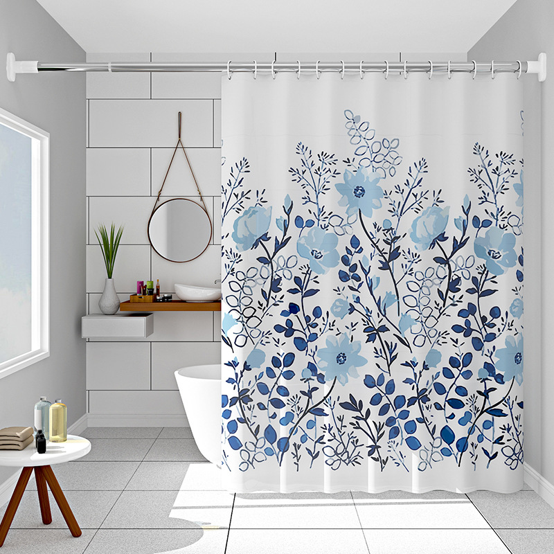 Wholesale Waterproof Bathroom Shower Curtain PEVA Blue and White Porcelain Kitchen Partition Curtain Bedroom Curtain Balcony Blocking Curtain
