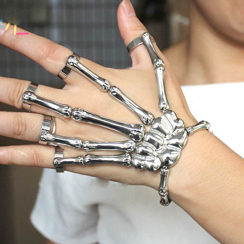 European and American popular Halloween bracelet punk exaggerated ghost hand skull bracelet retro texture cross-border finger bracelet