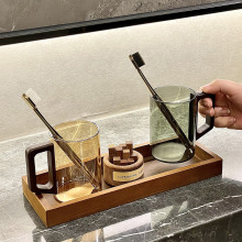 中式复古木柄高级感木质托盘刷牙杯扩香器漱口杯情侣对杯