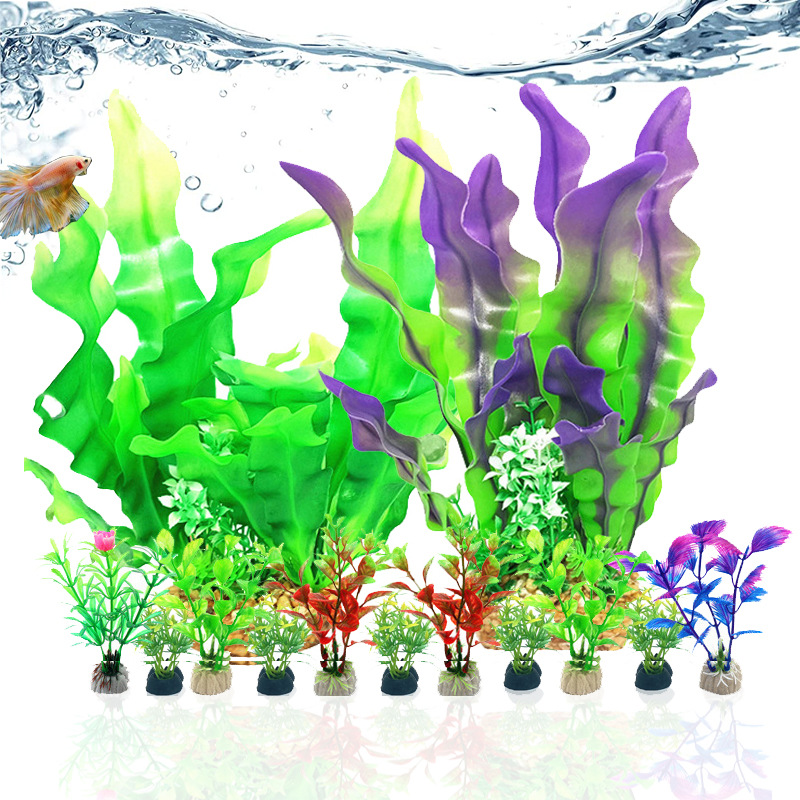 Acuario paisaje decoración simulación plantas acuáticas simulación planta decoración pecera plástico plantas acuáticas 8 plantas acuáticas mixtas traje