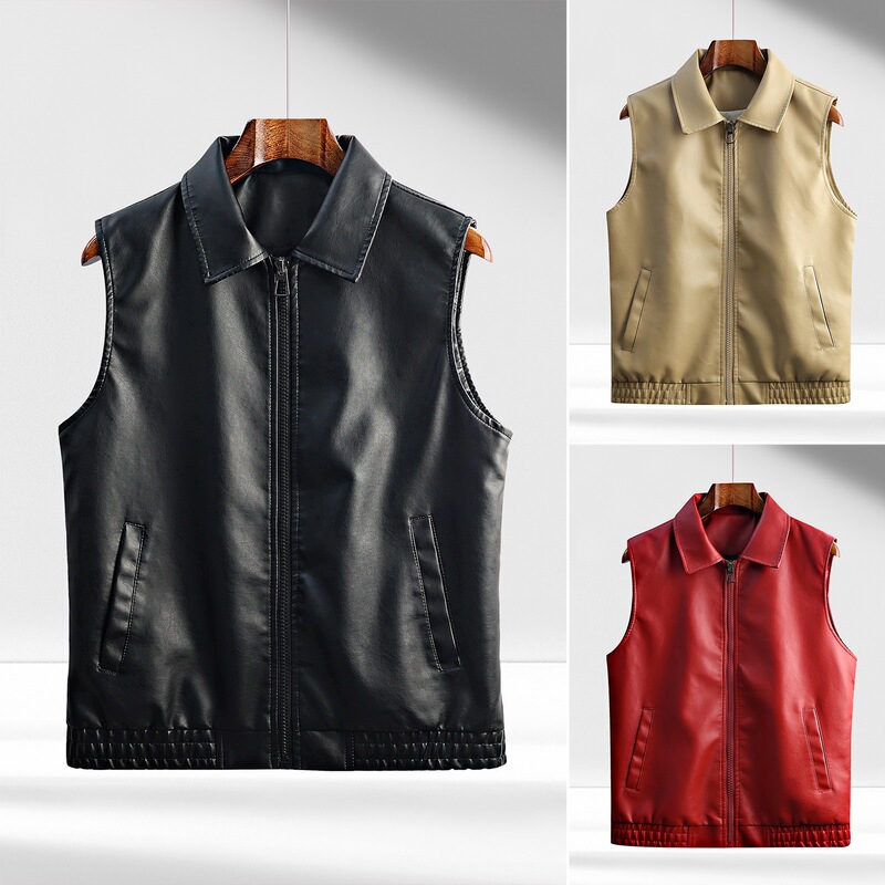 26788 Vest 2026 New Autumn Leather Vest Men's Jacket Coat Korean Style Casual Trendy Slim Fit