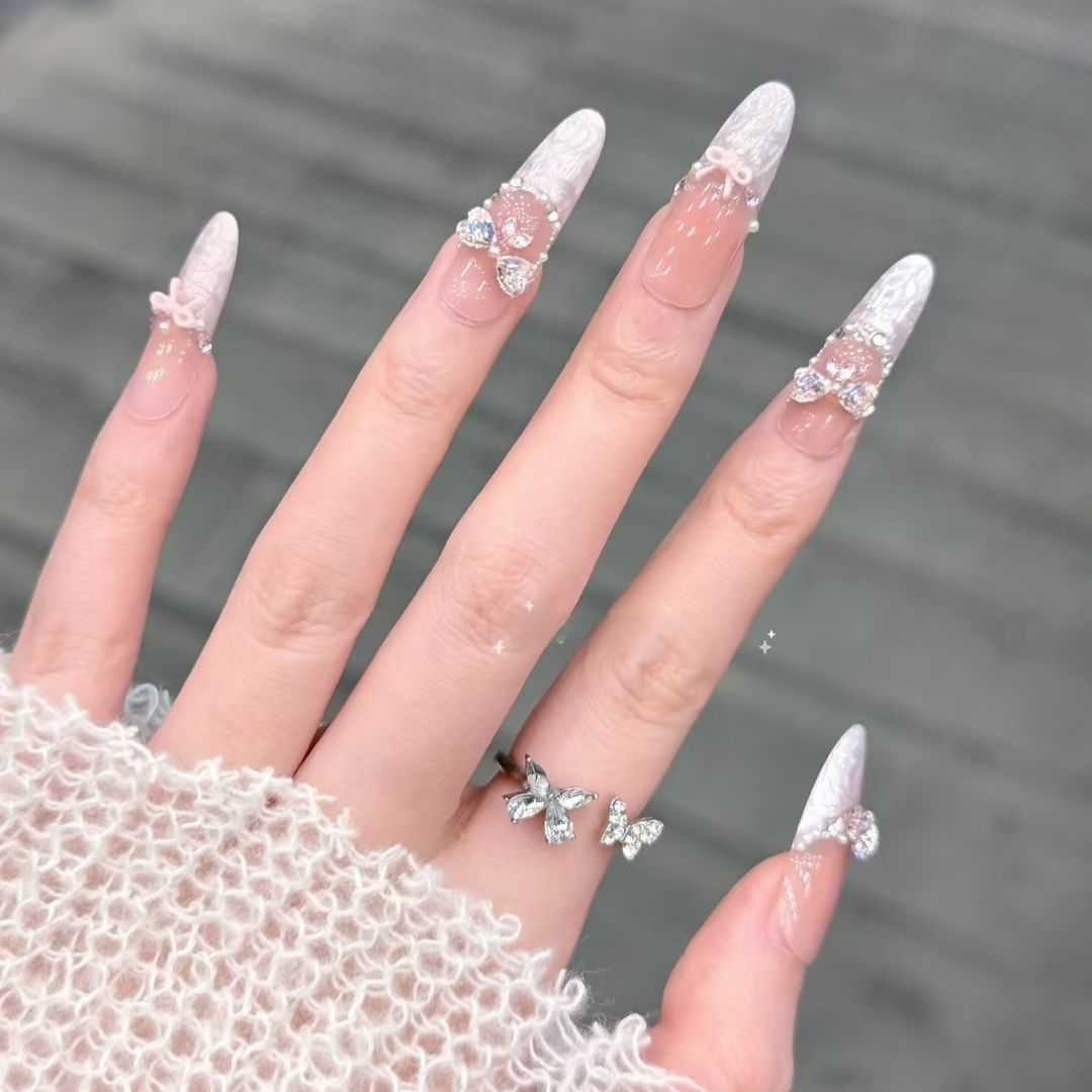 Uñas francesas de alta calidad, uñas postizas hechas a mano, parches para uñas, uñas portátiles, productos terminados al por mayor