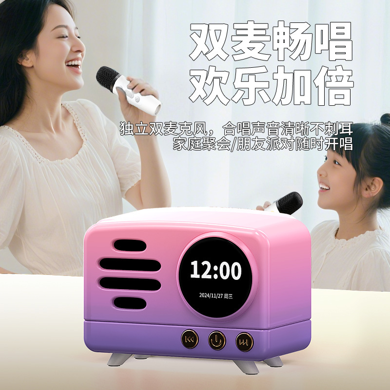 Source Manufacturer Q1 White Noise Retro Lyrics Display Small Audio Dynamic Photo Background Karaoke Speaker