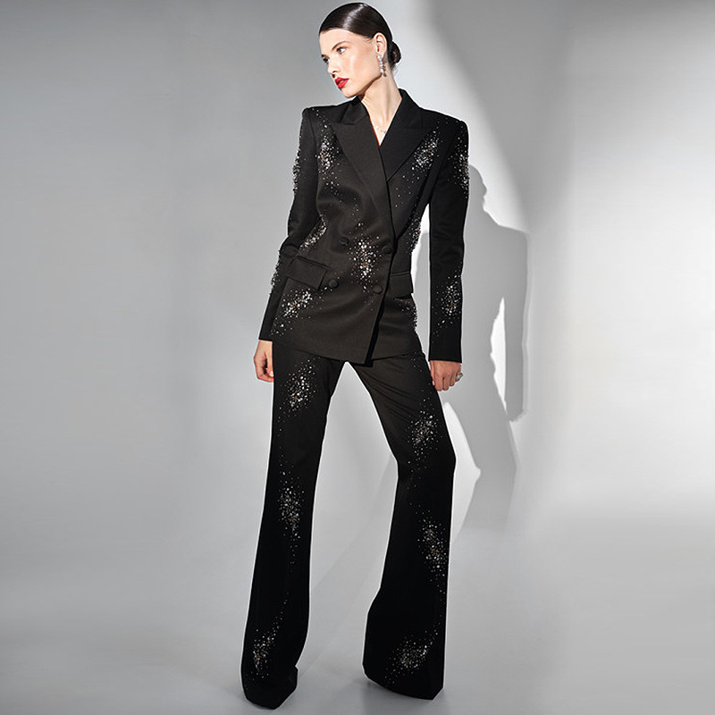 Women's Clothing In stock 2024 celebrity fashion new heavy beaded hot diamond suit jacket trousers suit two piece suit_voghion.com