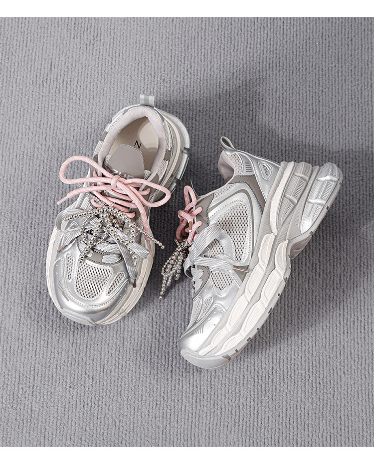 Giày sneaker nữ chunky đế dày 7,8cm mặt lưới thoáng khí dây ngọc trai — KD29E Màu be chi tiết 17