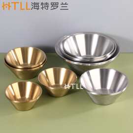 不锈钢304日式斗笠碗双层锥形碗拉面碗韩式泡菜碗自助餐沙拉V型碗