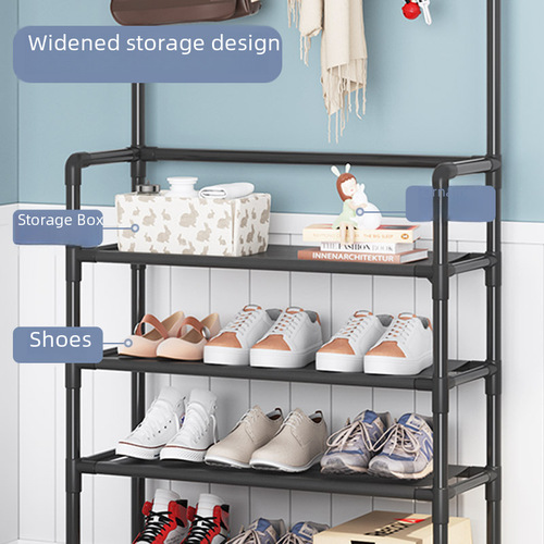 Closet Stand Indoor Multi-functional Shoe Rack Integrated Set Home Shoe Hat Rack Bedroom Living Room Hanging Rack Entrance Hall
