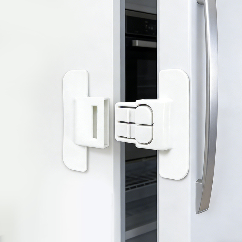 Refrigerator door closer cabinet door without perforation and anti-opening buckle double buckle design is stable and difficult to open multi-purpose safety lock