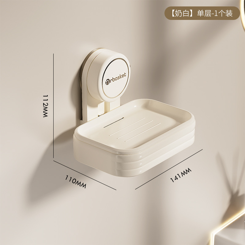 Caja de jabón ventosa sin perforación de doble estante de jabón para el baño 2024 nuevo tipo de caja de jabón de drenaje de pared