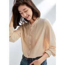 03双绉100真丝拼接绣花长袖衬衫女高级感2025年秋装垂感职业衬衣